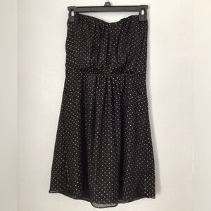 Rieley Woman’s Black Metallic Gold Polka Dot Strapless Midi Dress. Size Medium.